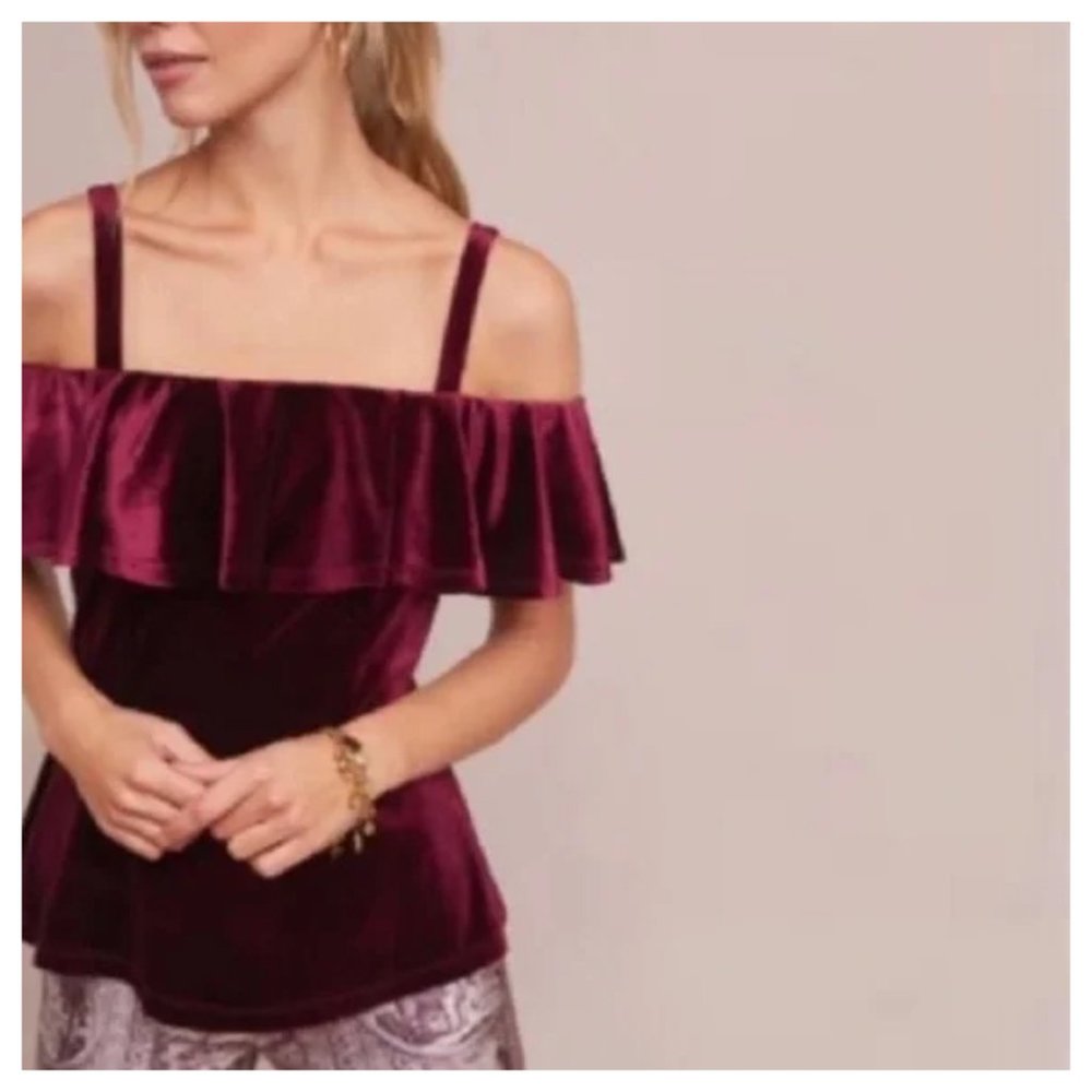 NWT Moulinette Soeurs Anthro Velvet Cold Shoulder Peplum top | Size S